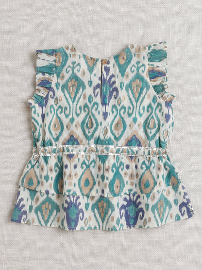 The Magic Wand Sleeveless All over Print with Gota Lace Top and Pant Set Blue