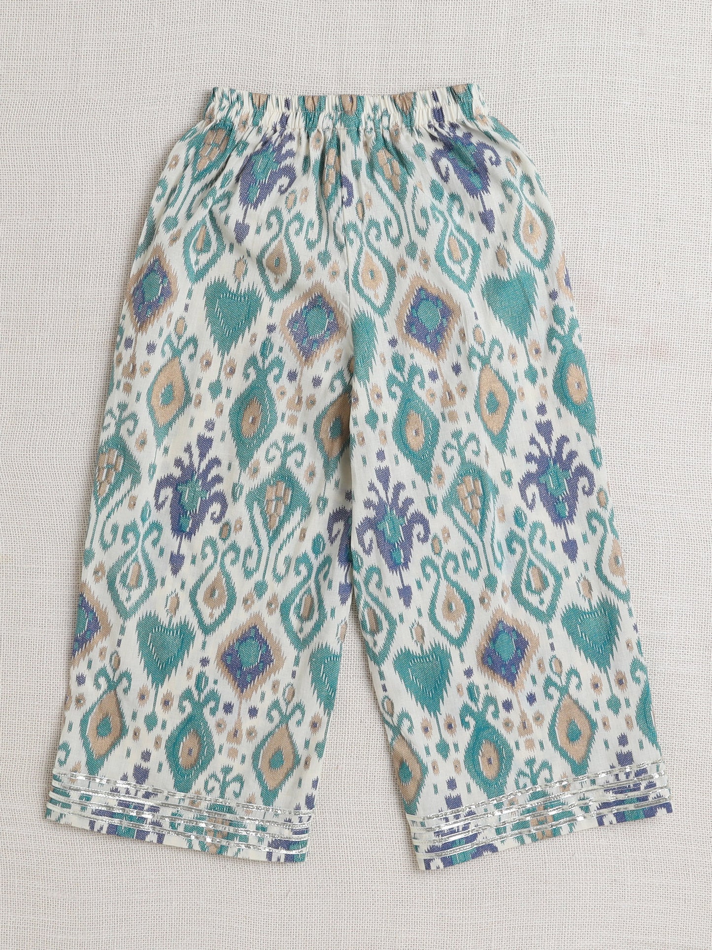 The Magic Wand Sleeveless All over Print with Gota Lace Top and Pant Set Blue