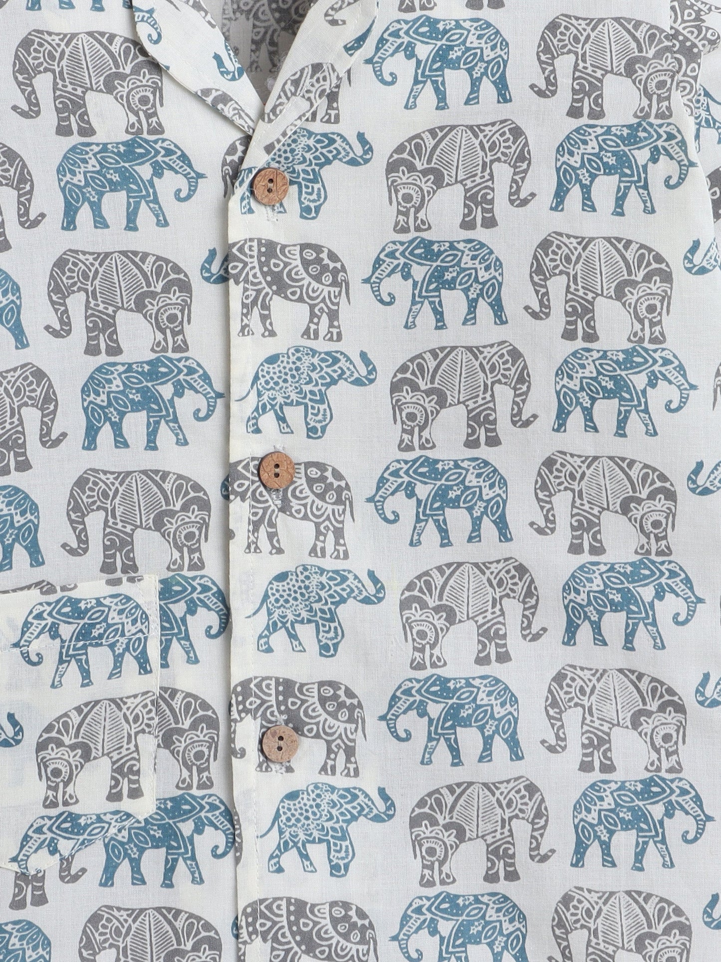 Cotton Woven Full Sleeves Elephants Printed Coordinating Night Suit Set - Off White