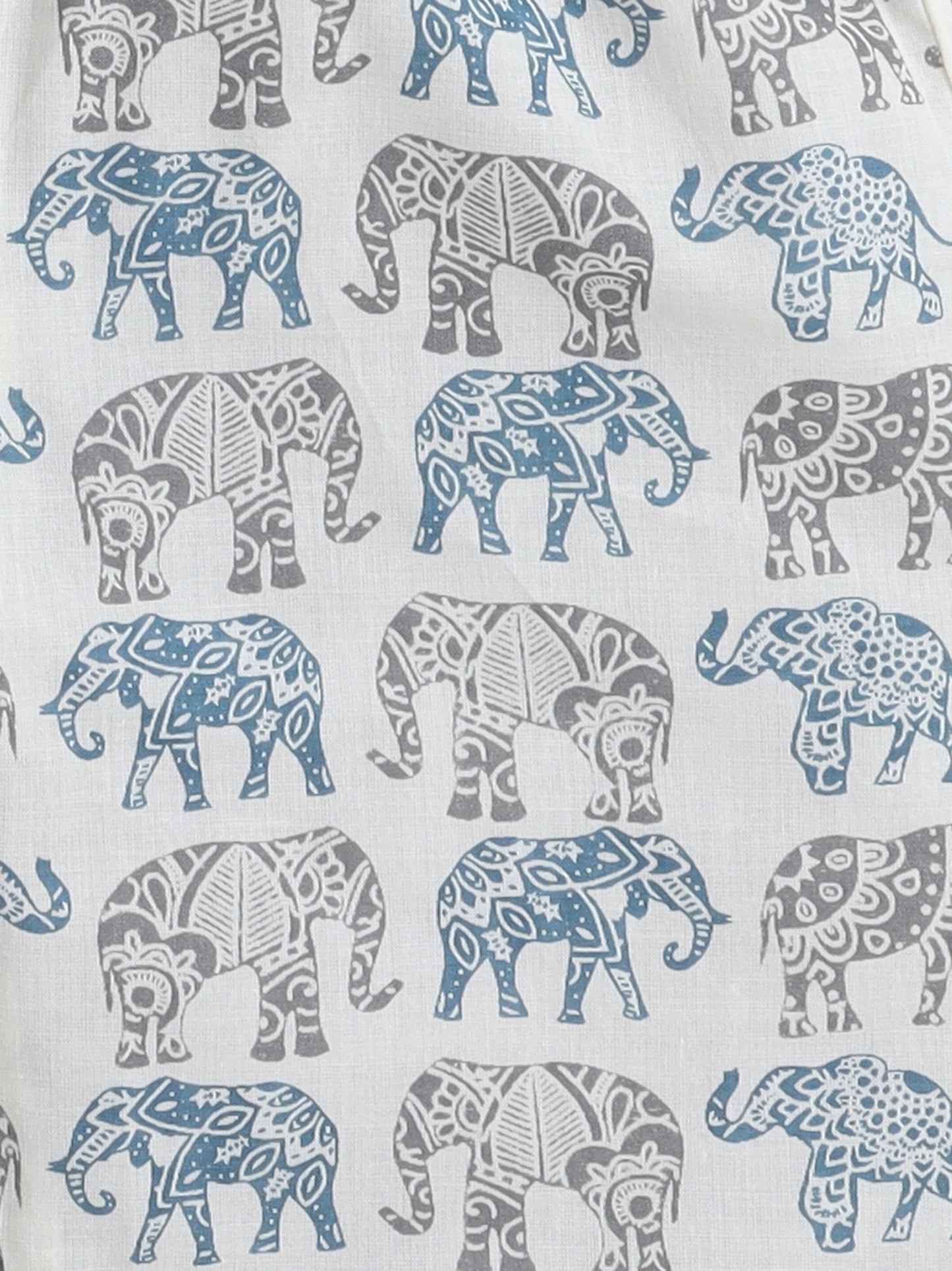 Cotton Woven Full Sleeves Elephants Printed Coordinating Night Suit Set - Off White