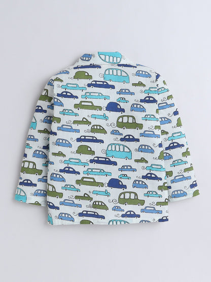 The Magic Wand  Full Sleeves Cotton Cars Printed Night Suit Set Off White