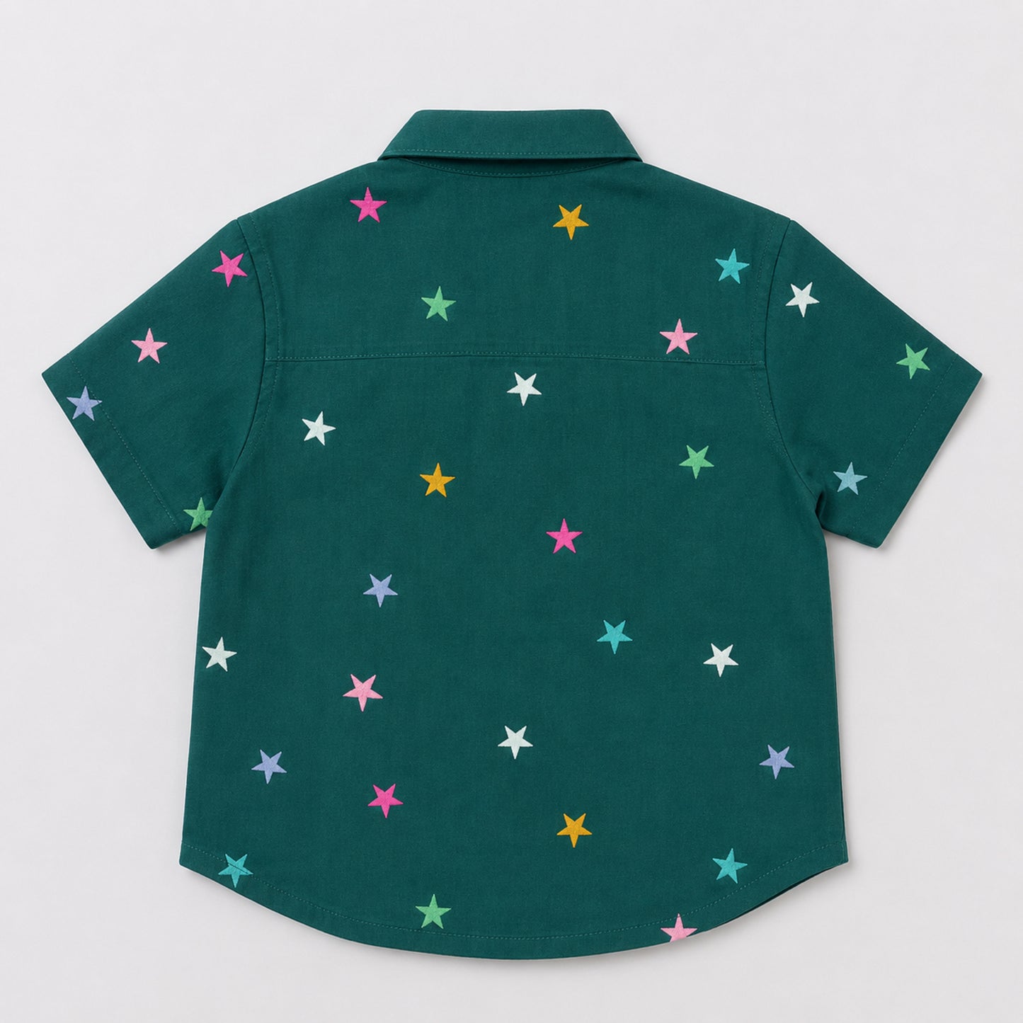 The Magic Wand Double Gauge Cotton Woven Half Sleeves Stars Printed Coordinating Shirt And Shorts Night Suit - Green