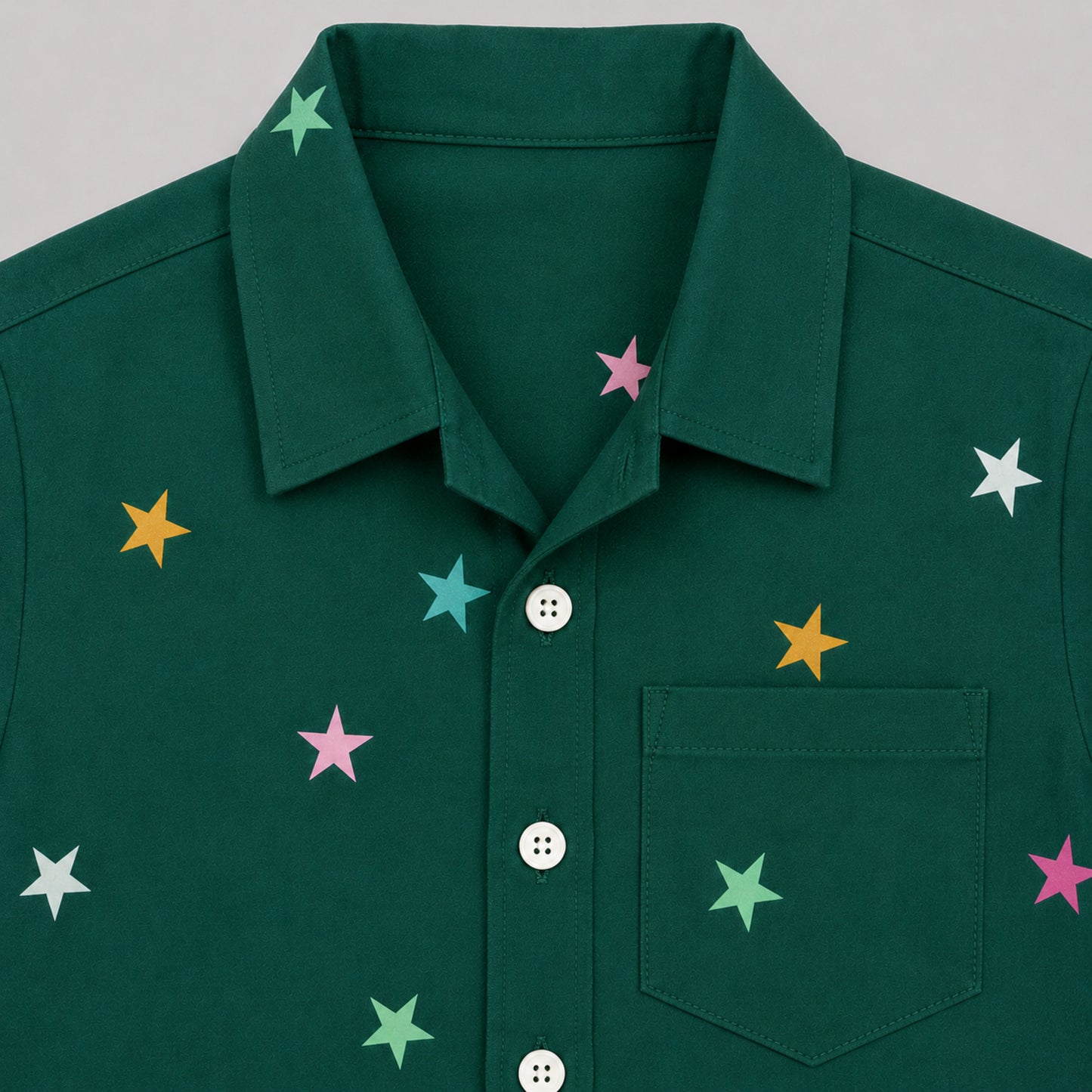 The Magic Wand Double Gauge Cotton Woven Half Sleeves Stars Printed Coordinating Shirt And Shorts Night Suit - Green