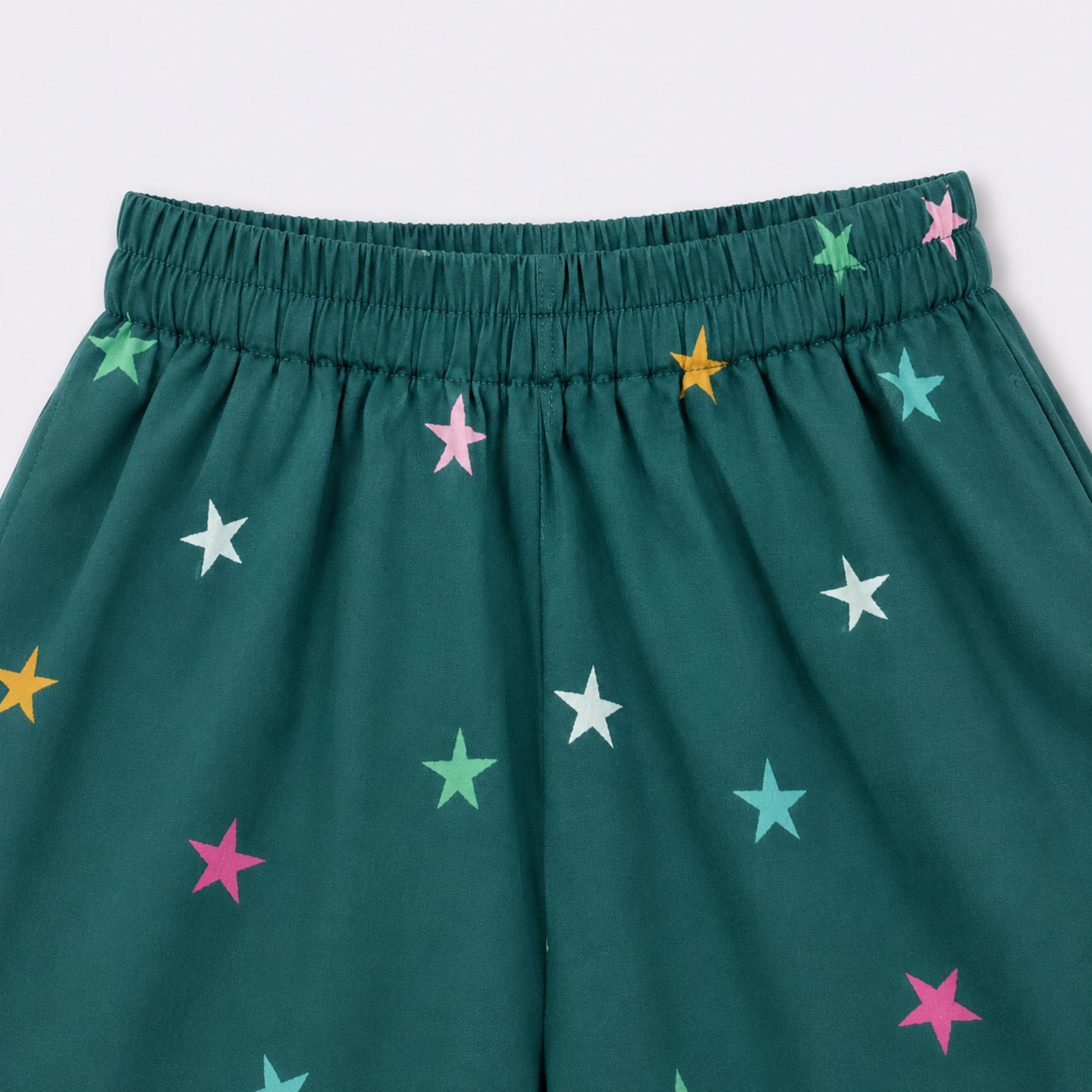 The Magic Wand Double Gauge Cotton Woven Half Sleeves Stars Printed Coordinating Shirt And Shorts Night Suit - Green