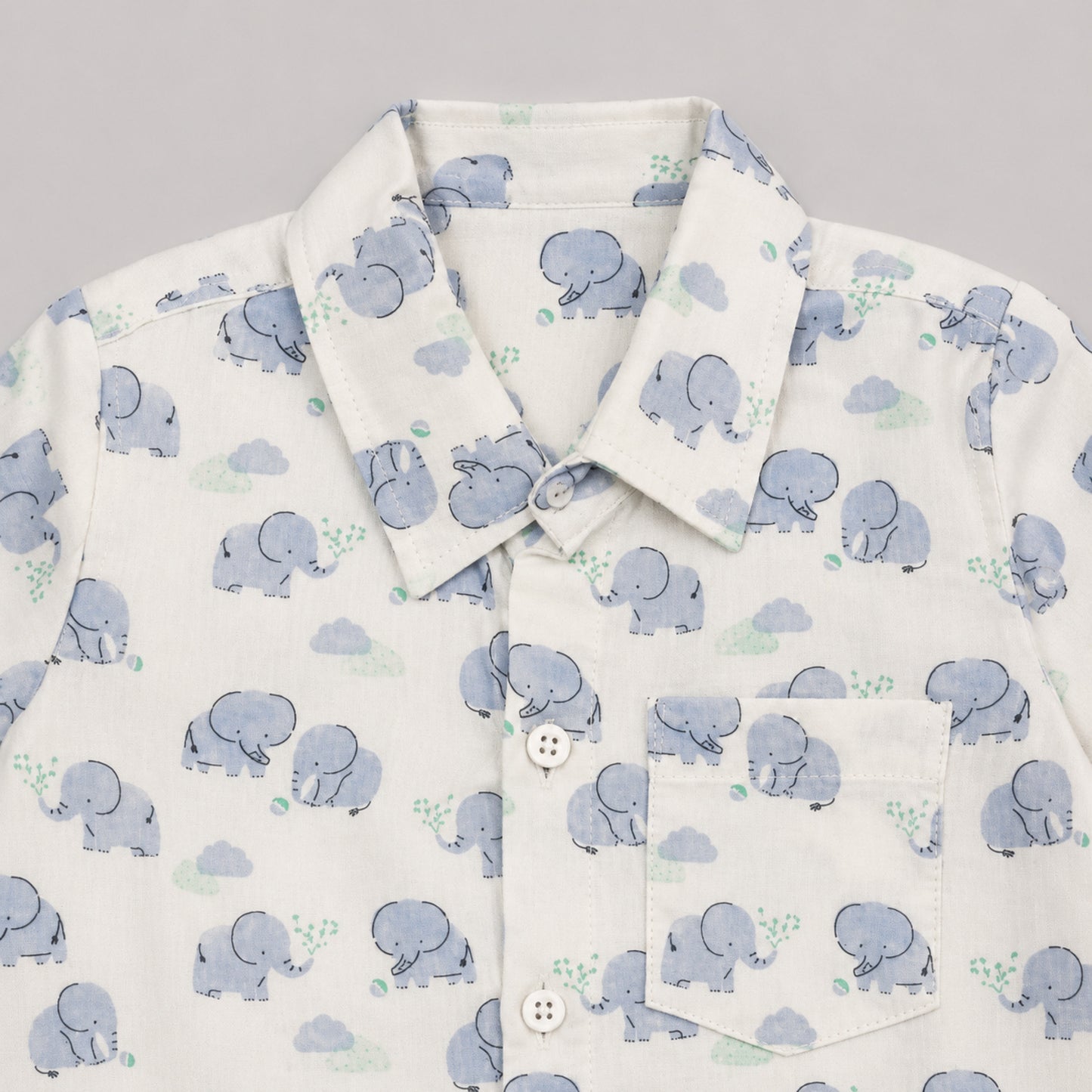 The Magic Wand Double Gauge Cotton Woven Half Sleeves Elephant Printed Coordinating Shirt And Shorts Night Suit - White