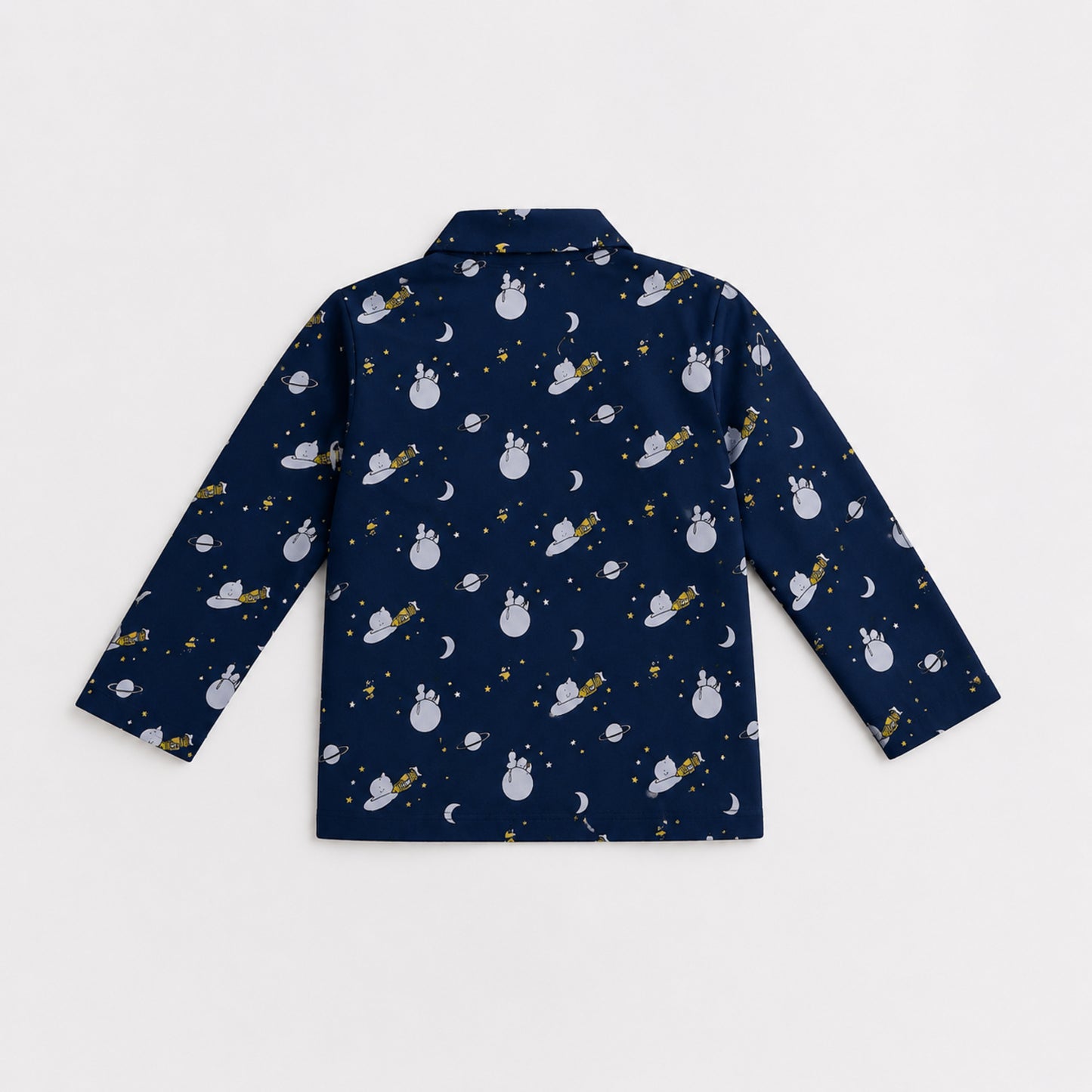 The Magic Wand Cotton Woven Full Sleeves Space Themed Coordinating Shirt And Pant Night Suit - Navy Blue