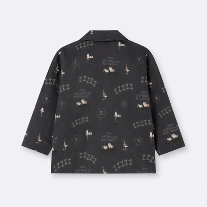 The Magic Wand Cotton Woven Full Sleeves Cartoon Printed Coordinating Shirt And Pant Night Suit - Grey
