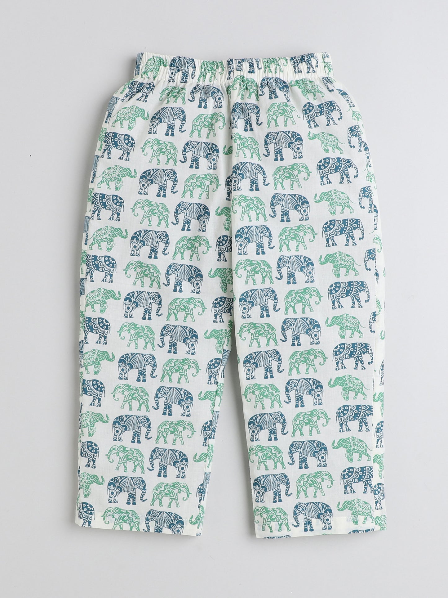 Full Sleeves Elephant Printed Cotton Lounge Wear Night Suit Set For Kids Blue