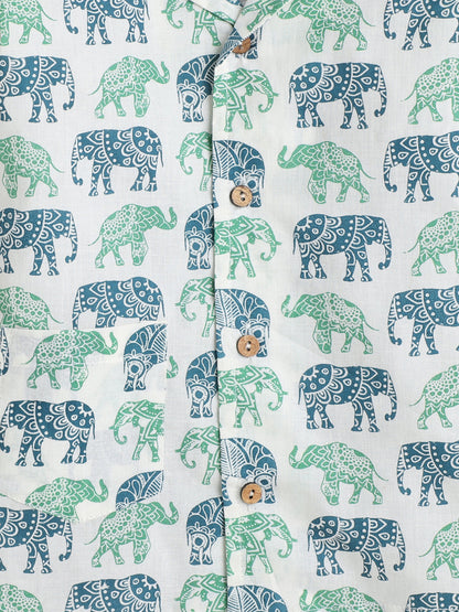 Full Sleeves Elephant Printed Cotton Lounge Wear Night Suit Set For Kids Blue
