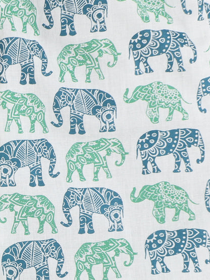 Full Sleeves Elephant Printed Cotton Lounge Wear Night Suit Set For Kids Blue
