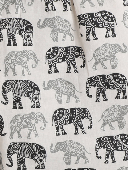 The Magic Wand Full Sleeves Elephant Printed Cotton Lounge Wear Night Suit Set For Kids Beige