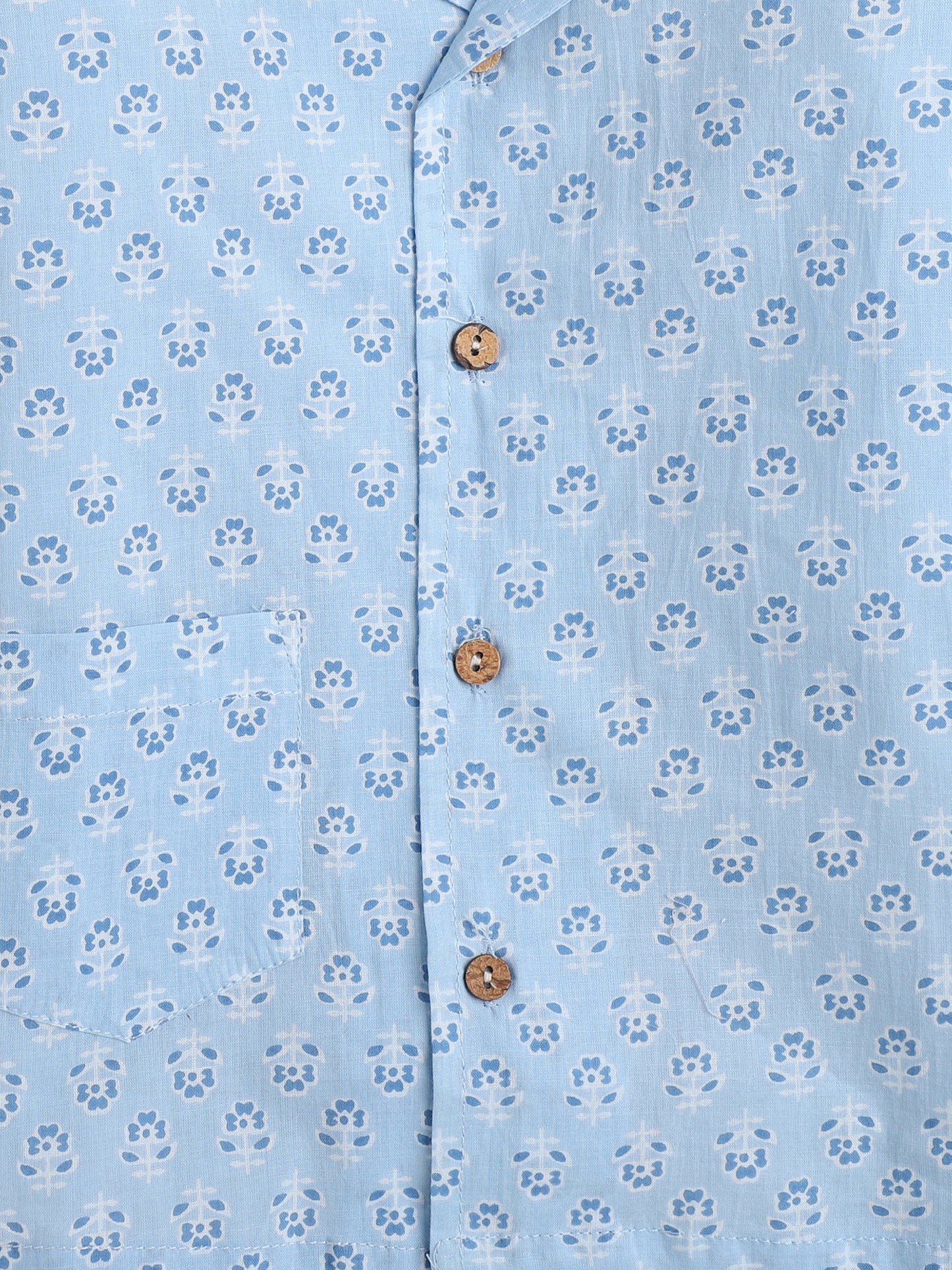 Full Sleeves Floral Printed Cotton Lounge Wear Night Suit Set For Kids Sky Blue
