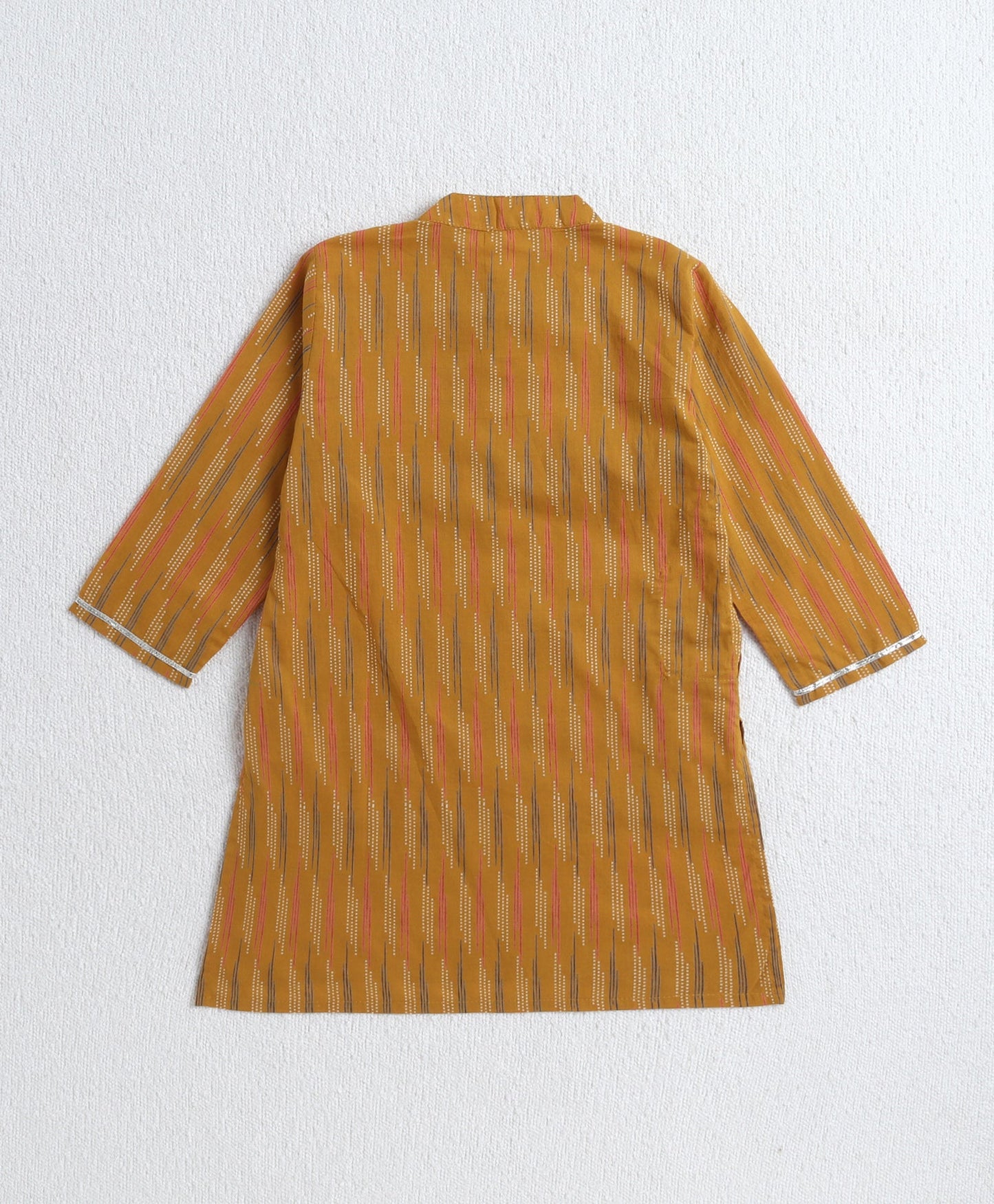 Cotton Woven Full Sleeves Stripe Detailed Kurta with Pyjama Set - Mustard