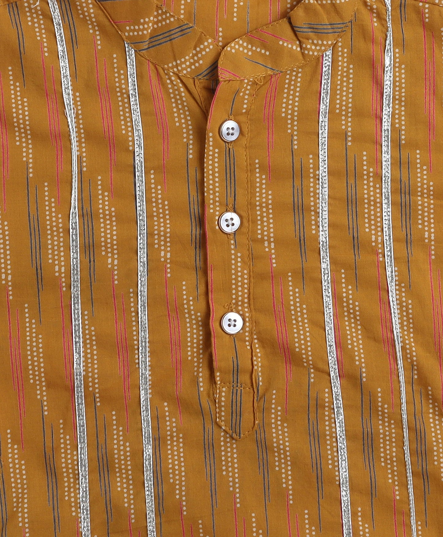 Cotton Woven Full Sleeves Stripe Detailed Kurta with Pyjama Set - Mustard