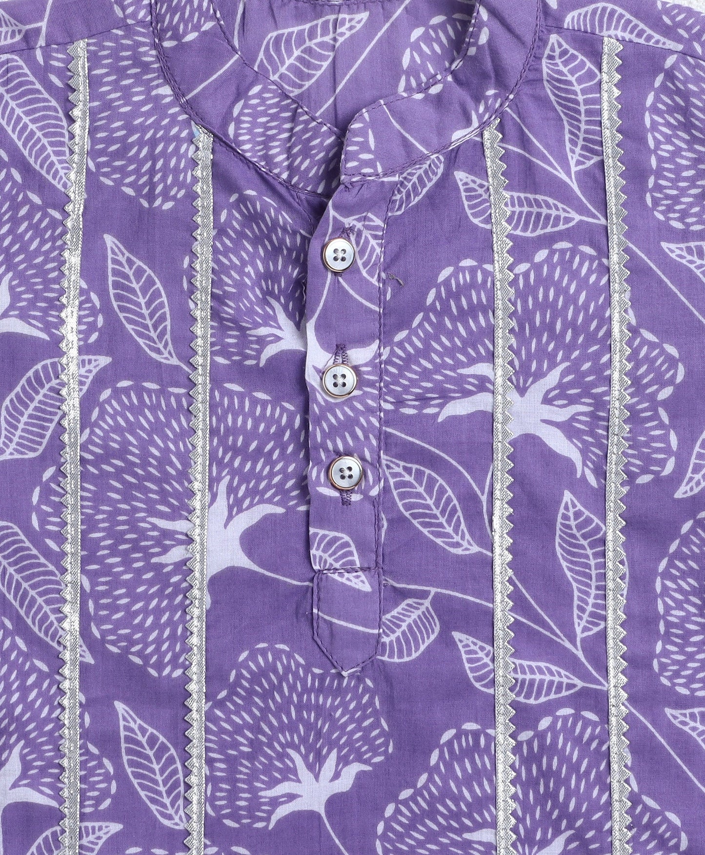Cotton Woven Full Sleeves Stripe Detailed Kurta with Pyjama Set - Lavender