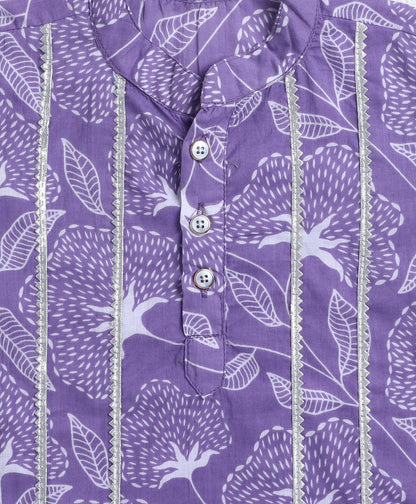Cotton Woven Full Sleeves Stripe Detailed Kurta with Pyjama Set - Lavender