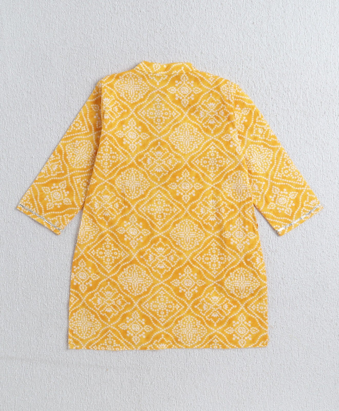 The Magic Wand Cotton Woven Full Sleeves Bandhani Printed Kurta Pyjama Set- Yellow