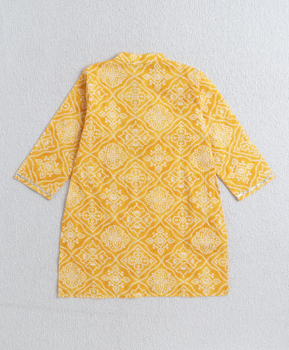 The Magic Wand Cotton Woven Full Sleeves Bandhani Printed Kurta Pyjama Set- Yellow