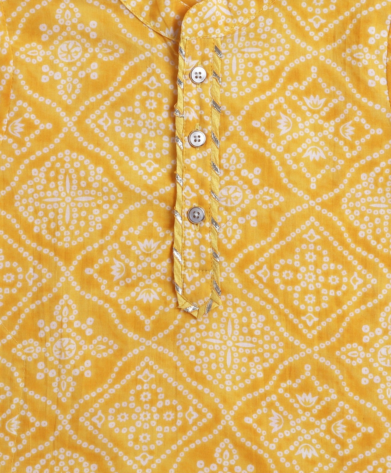 The Magic Wand Cotton Woven Full Sleeves Bandhani Printed Kurta Pyjama Set- Yellow