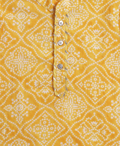 The Magic Wand Cotton Woven Full Sleeves Bandhani Printed Kurta Pyjama Set- Yellow