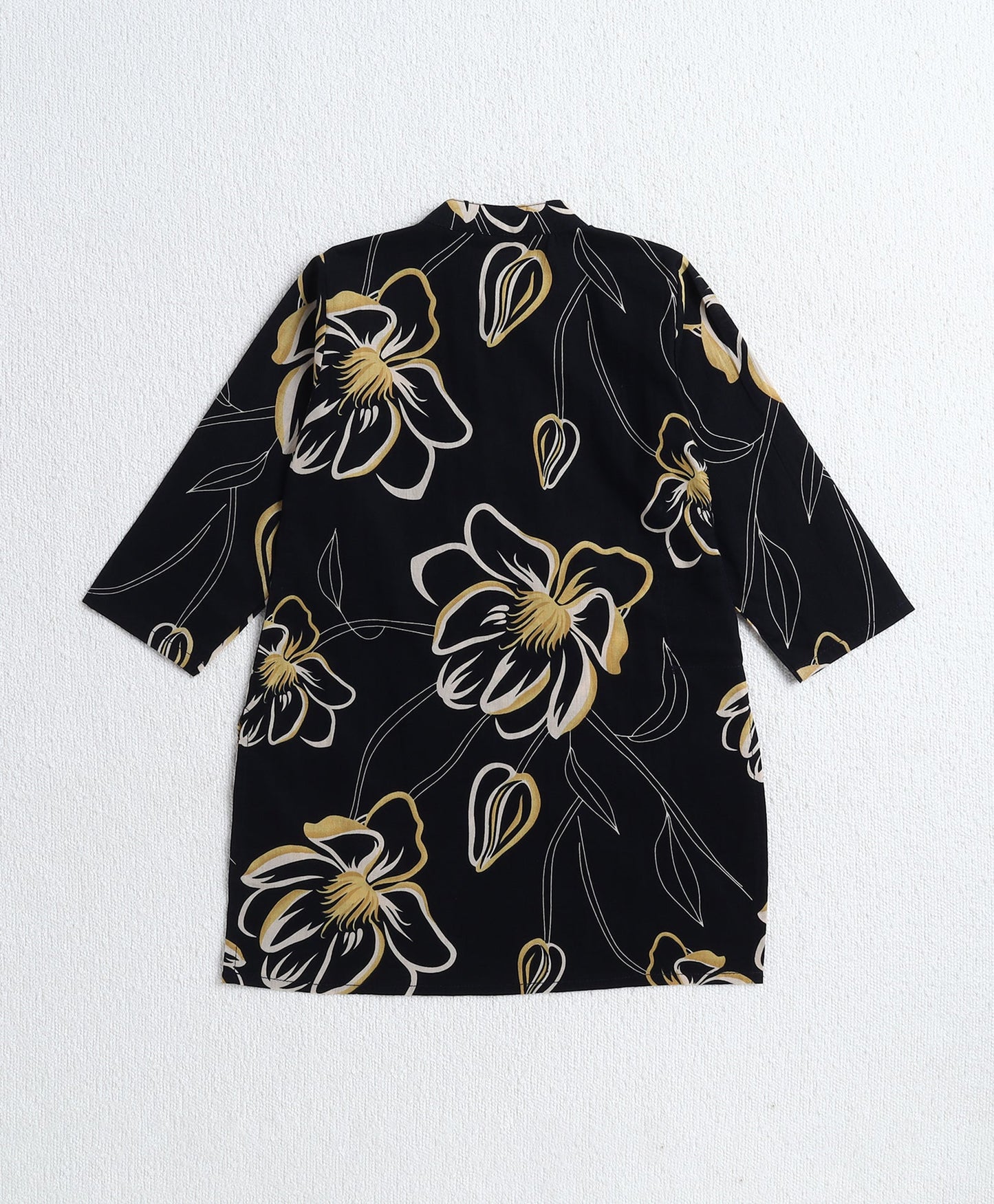 Cotton Woven Full Sleeves Floral Printed Kurta with Pyjama Set - Black