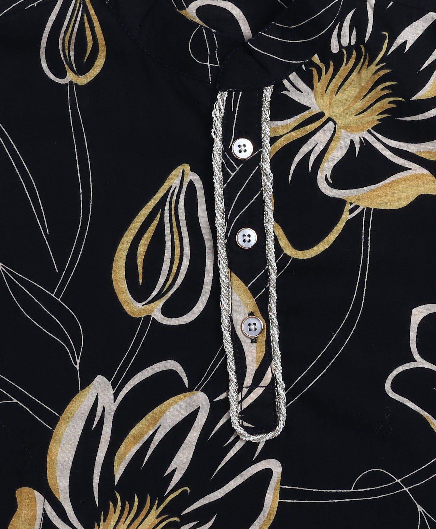 Cotton Woven Full Sleeves Floral Printed Kurta with Pyjama Set - Black