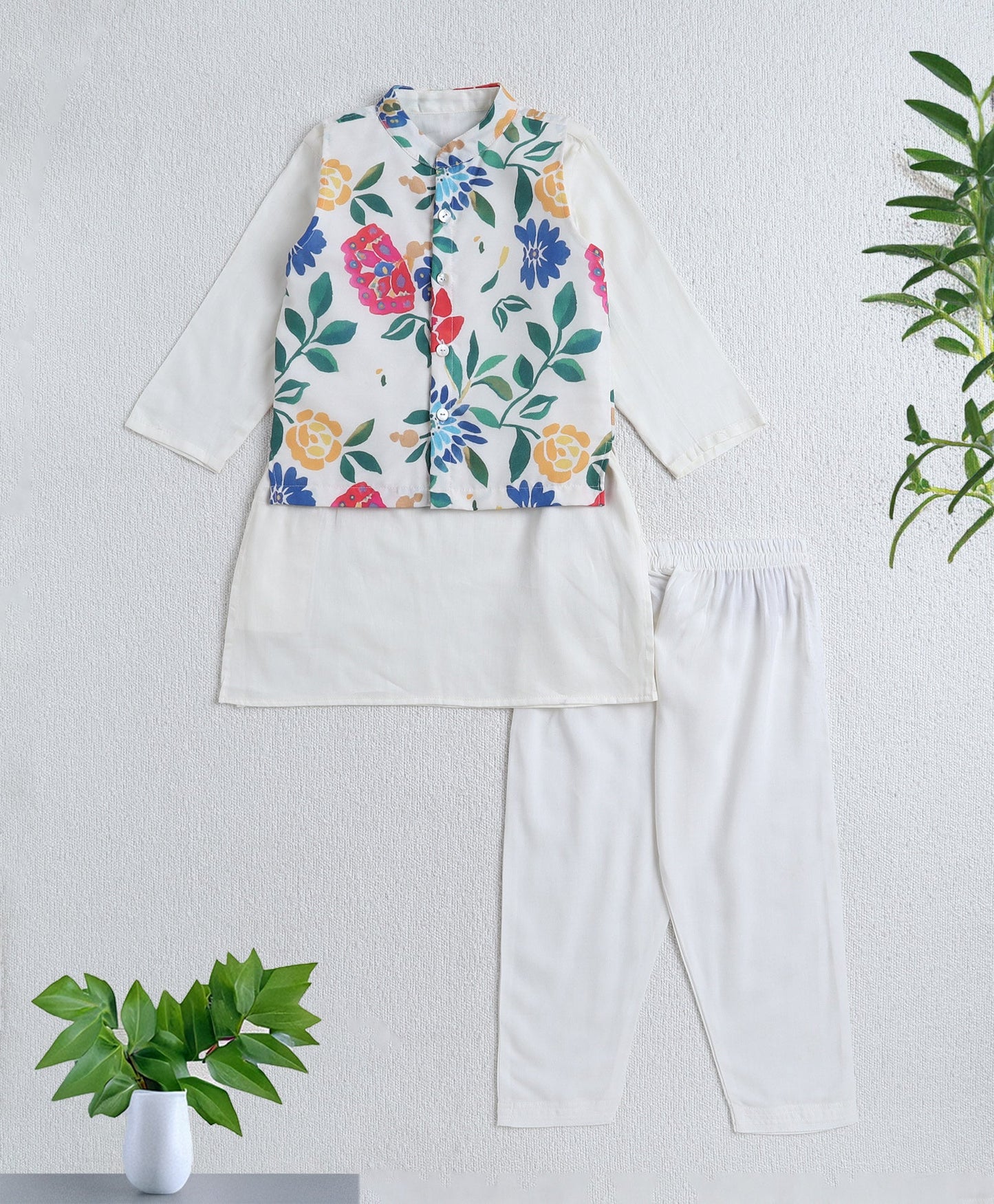 The-Magic-Wand-Woven-Full-Sleeves-Solid-Kurta-and-Pyjama-Set-with-Floral-Printed-Jacket--Yellow