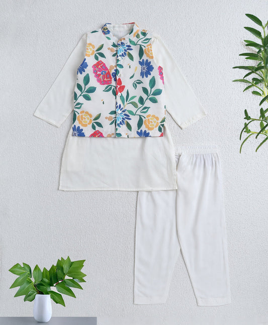The-Magic-Wand-Woven-Full-Sleeves-Solid-Kurta-and-Pyjama-Set-with-Floral-Printed-Jacket--Yellow