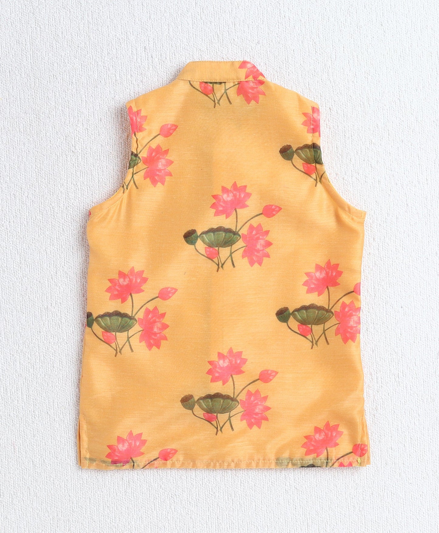 Cotton Woven Full Sleeves Solid Kurta and Pyjama Set with Digital Print Jacket - Yellow