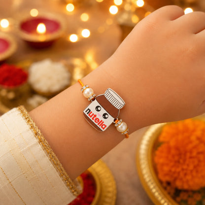 The Magic Wand Quirky Nutella Jar Wooden Rakhi - Brown