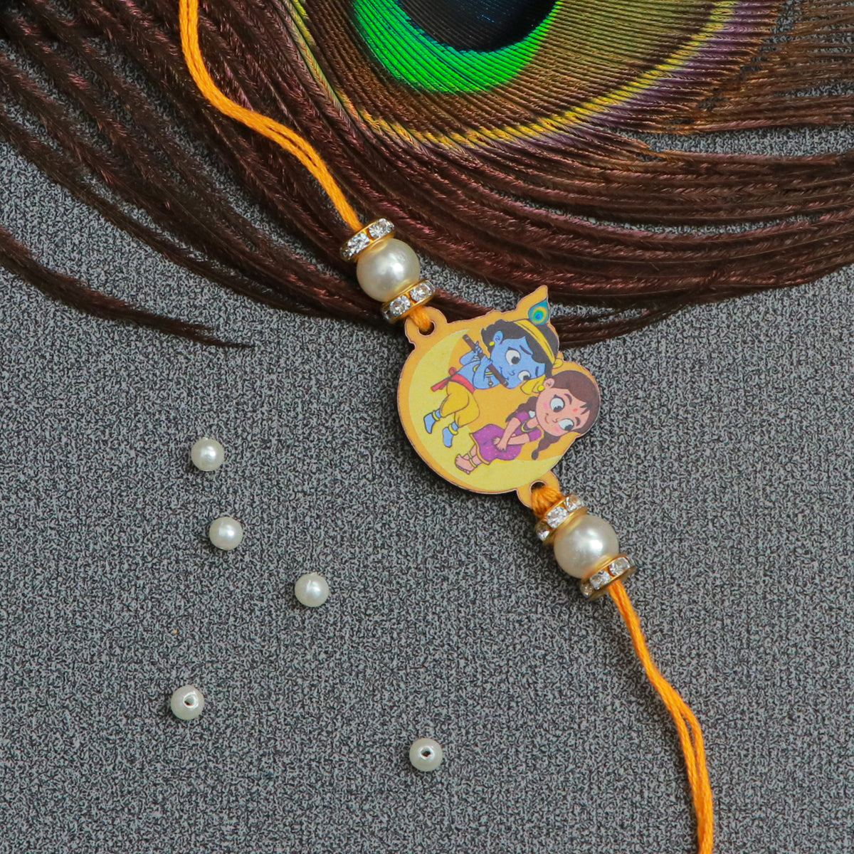 The Magic Wand Cute Radha Krishna Printed Rakhi - Yellow