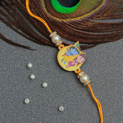 The Magic Wand Cute Radha Krishna Printed Rakhi - Yellow