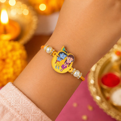 The Magic Wand Cute Radha Krishna Printed Rakhi - Yellow