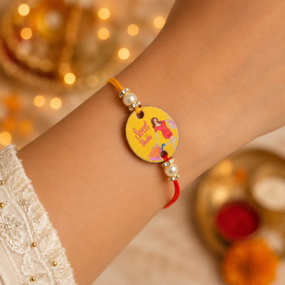The Magic Wand Trendy Stylish Sweet Bhabhi Wooden  Rakhi -Yellow
