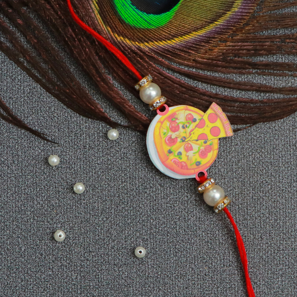 The Magic Wand Trendy Pizza Printed Rakhi - Red