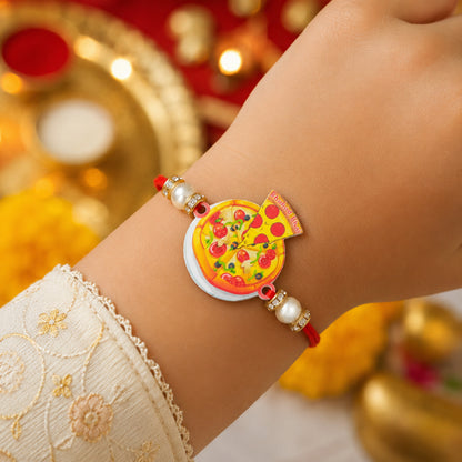 The Magic Wand Trendy Pizza Printed Rakhi - Red