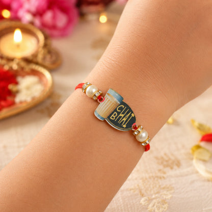 The Magic Wand Quirky Cutting Chai Bhai Wooden Rakhi - Multi Colour