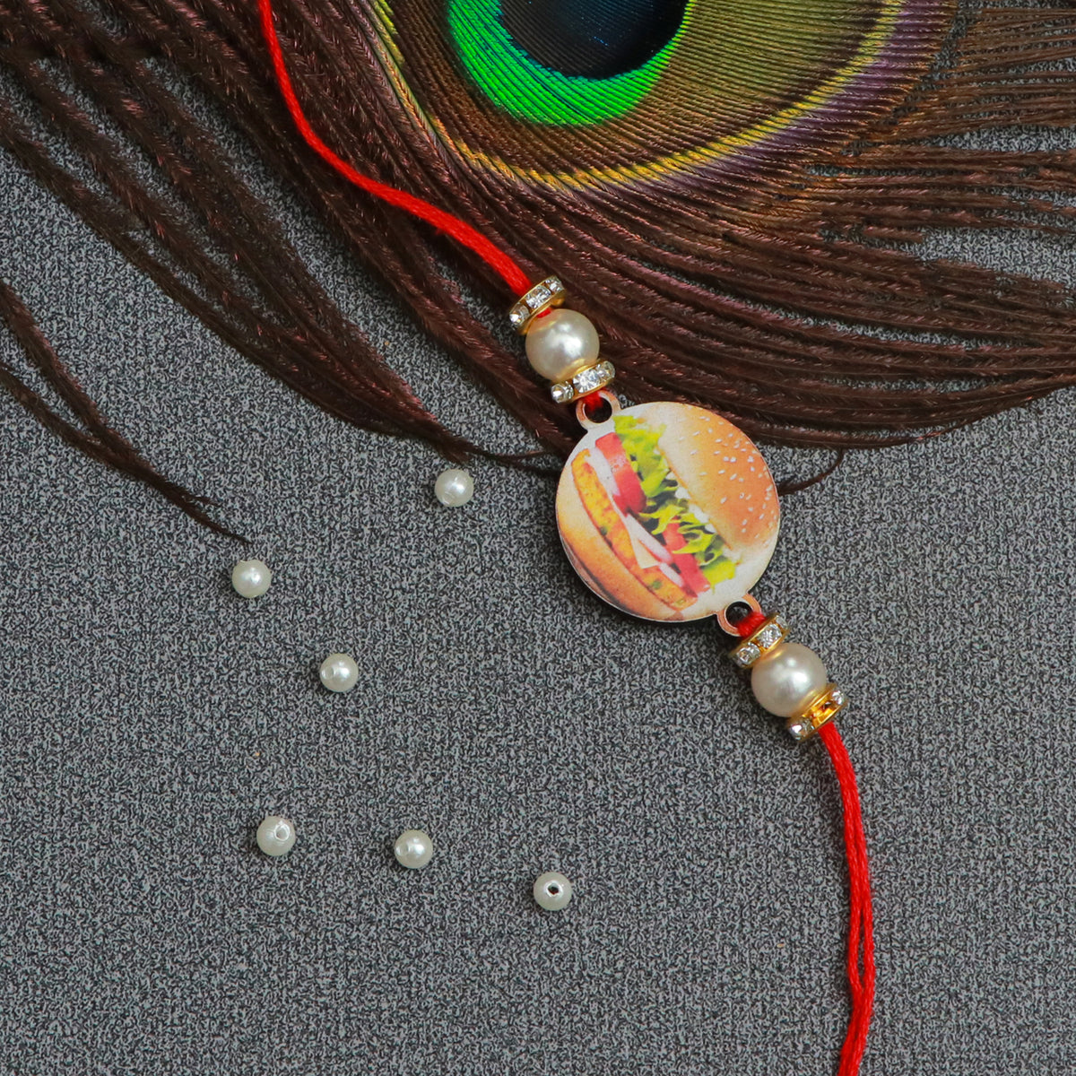 The Magic Wand Trendy Burger Printed Rakhi - Red
