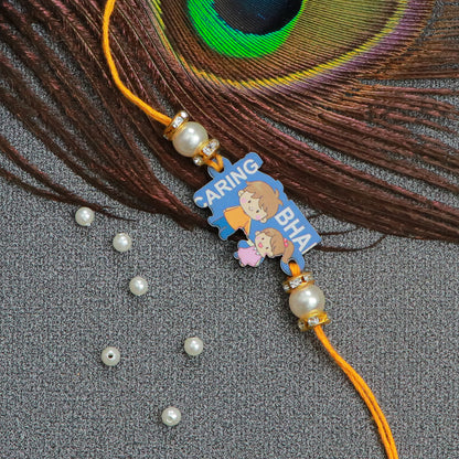 TMW Kids Caring Bhai Print Wooden Rakhi - Multi Colour