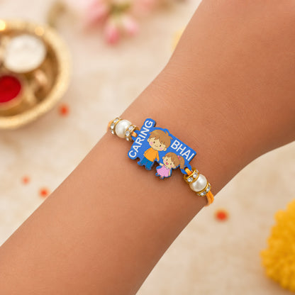 TMW Kids Caring Bhai Print Wooden Rakhi - Multi Colour