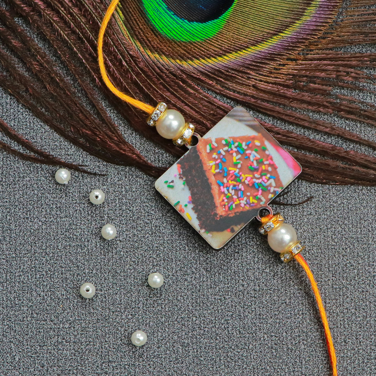 The Magic Wand Trendy Brownie Printed Rakhi - Yellow