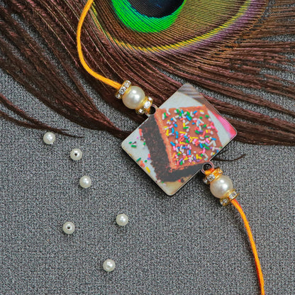 The Magic Wand Trendy Brownie Printed Rakhi - Yellow