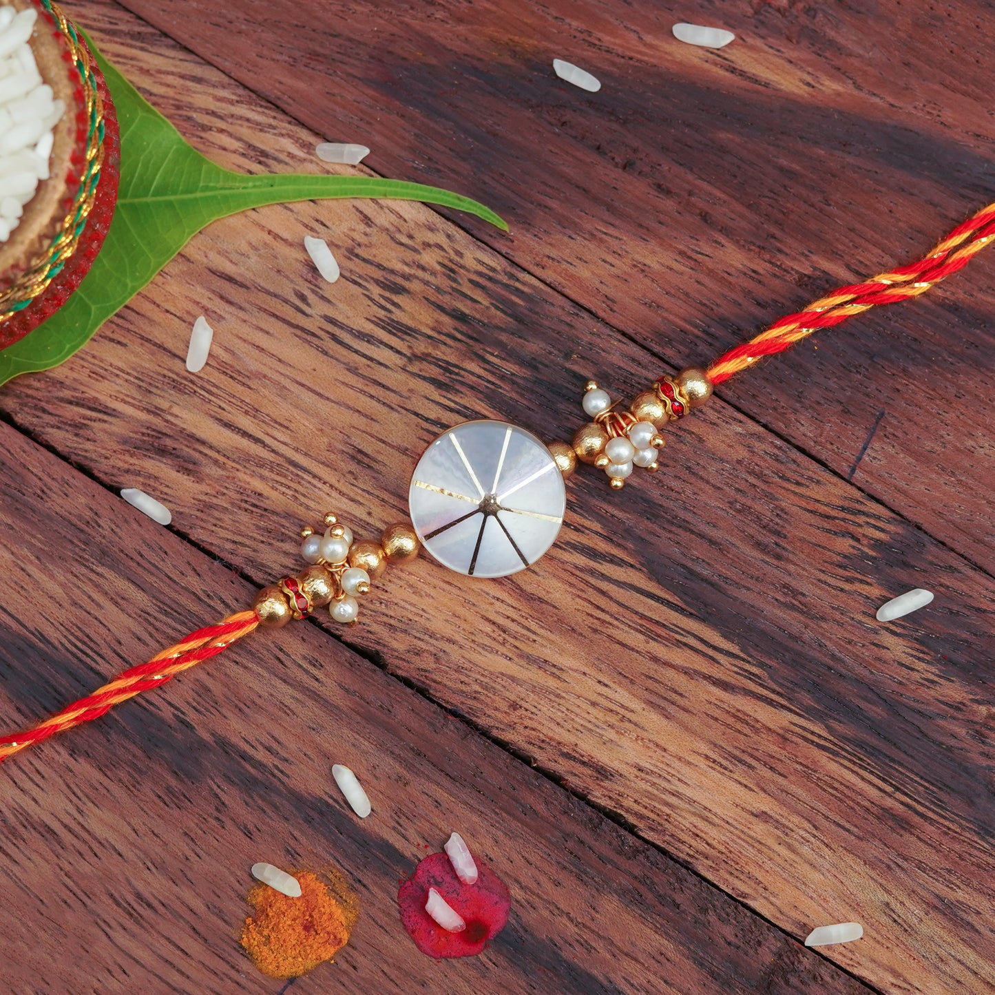 The Magic Wand Trendy Beaded Ivory Stone Rakhi for Brother-Golden
