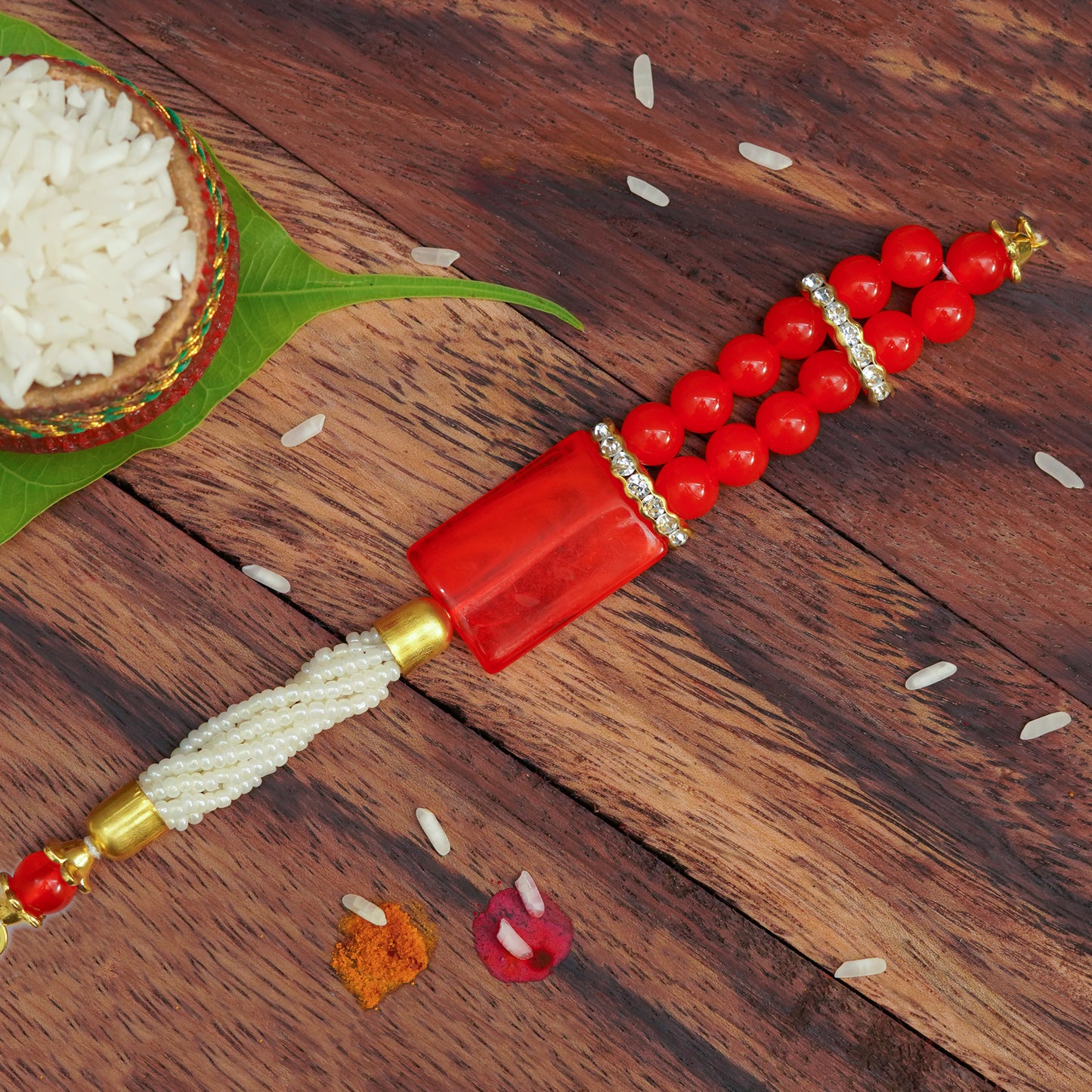 The Magic Wand Traditional Handmade Multibeaded Rakhi-Red