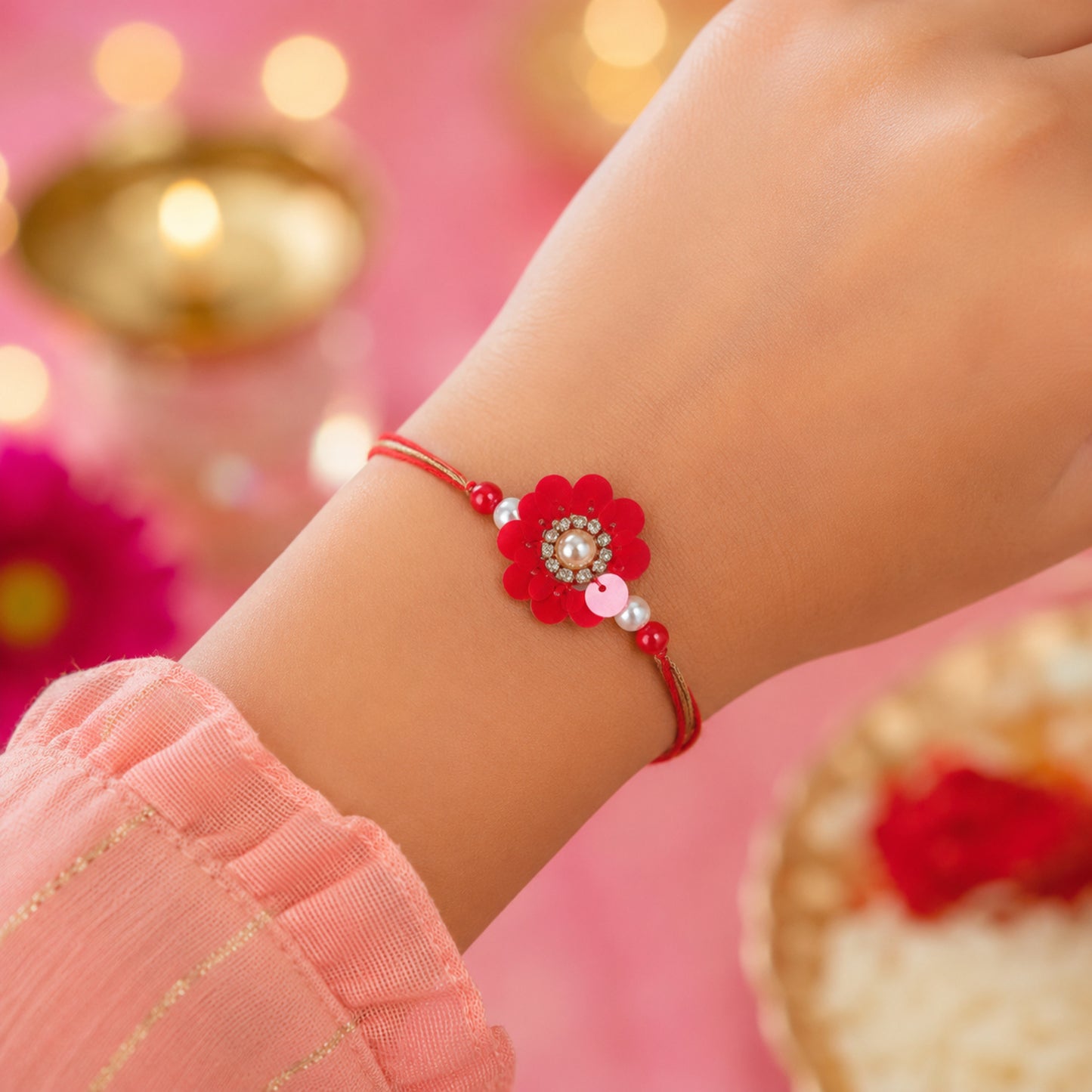 TMW Kids Gorgeous Sequin Flower Traditional Rakhi - Red