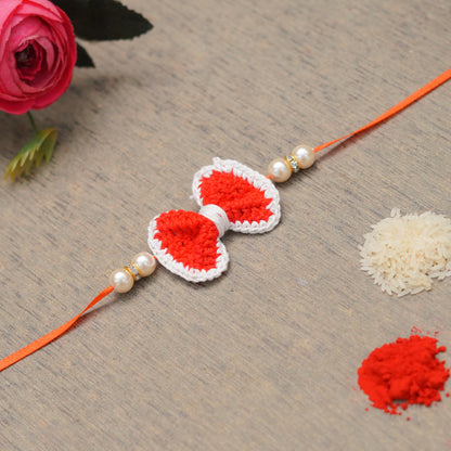 The Magic Wand Trendy Handcrafted Crochet Bow Shaped Rakhi - Red