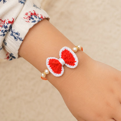 The Magic Wand Trendy Handcrafted Crochet Bow Shaped Rakhi - Red