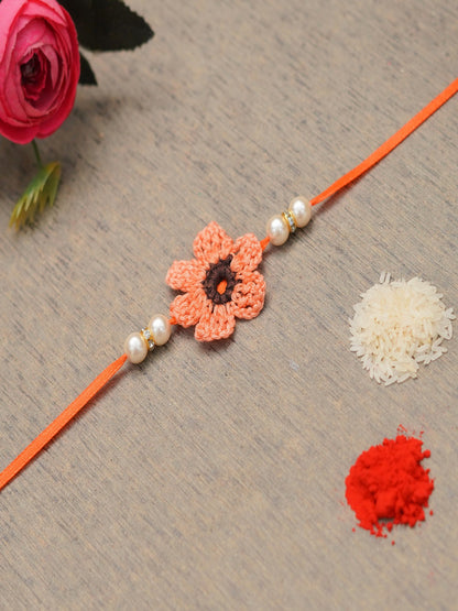 The Magic Wand Trendy Handcrafted Crochet Flower Shaped Rakhi - Peach
