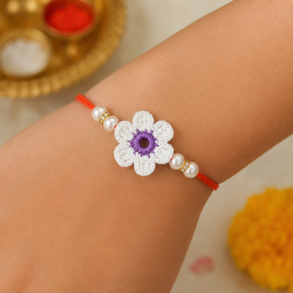 The Magic Wand Trendy Handcrafted Crochet Flower Shaped Rakhi - White