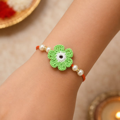 The Magic Wand Trendy Handcrafted Crochet Flower Shaped Rakhi - Green